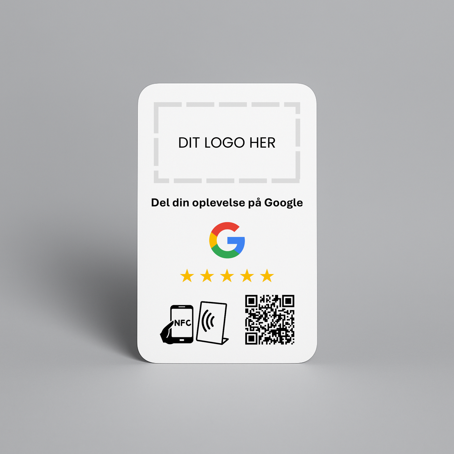 Kort til Google med NFC og QR kode – fås med eget logo for et professionelt og personligt udtryk.