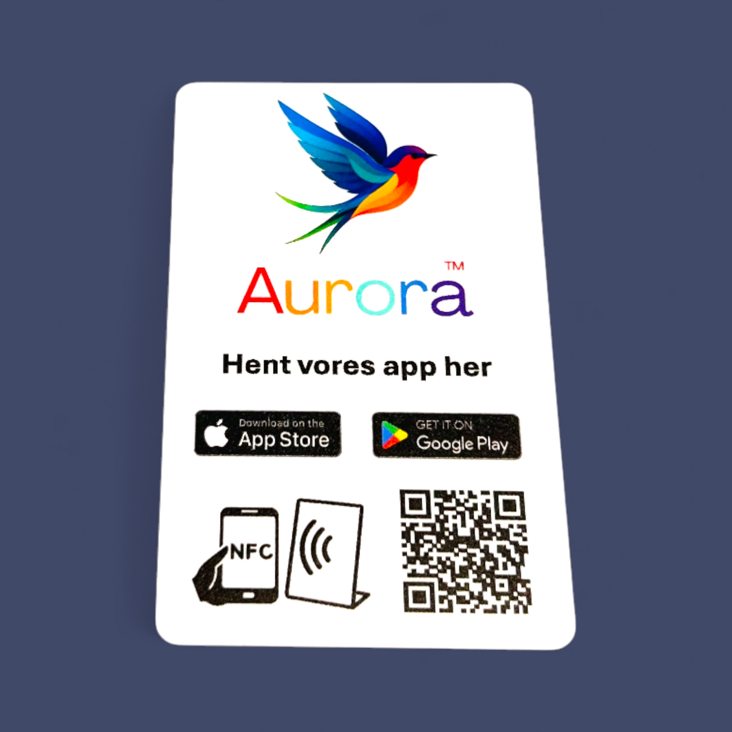 NFC kort med QR kode og eget logo til kunder til hurtig app downloads