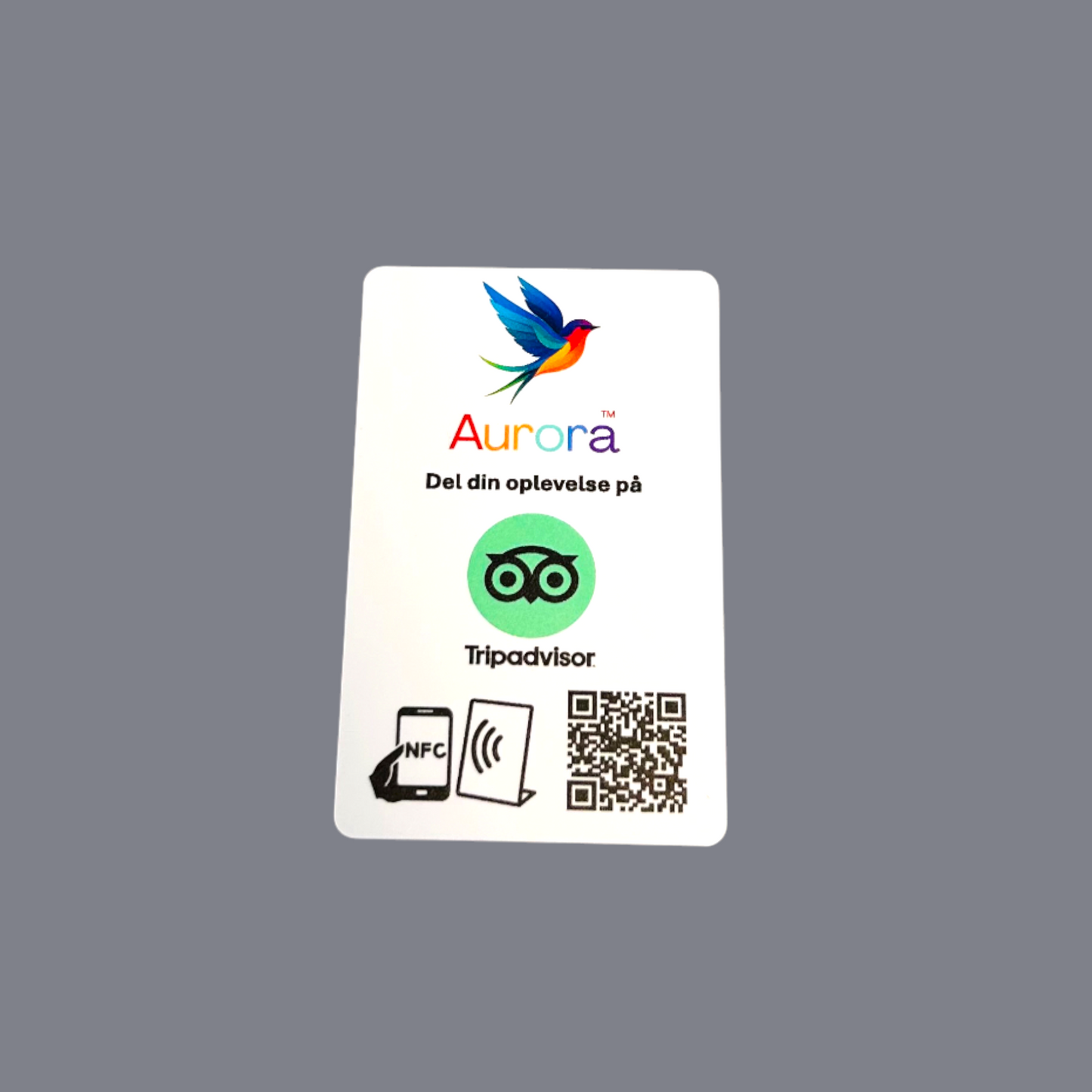 NFC og QR kode kort med eget logo til Tripadvisor anmeldelser