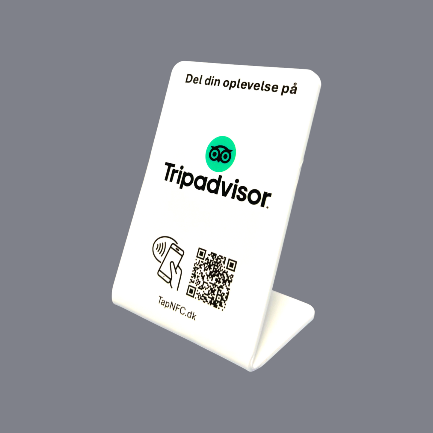 NFC bordstander til Tripadvisor med QR kode