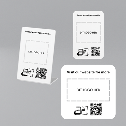 Besøg vores hjemmeside produkter - komplet pakke med NFC, QR kode og din forretnings logo