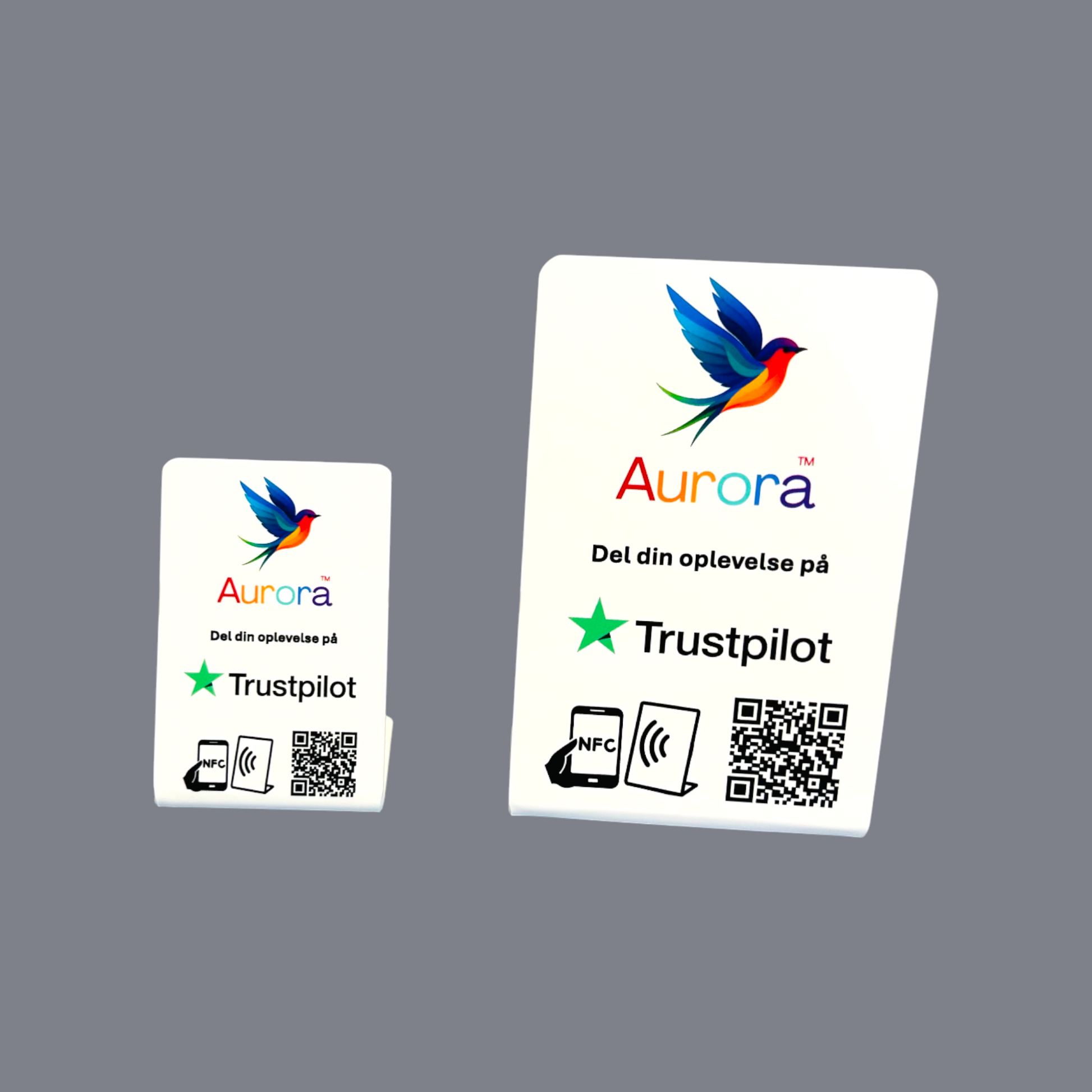 Bordstandere til indsamling af Trustpilot anmeldelser med NFC og QR kode
