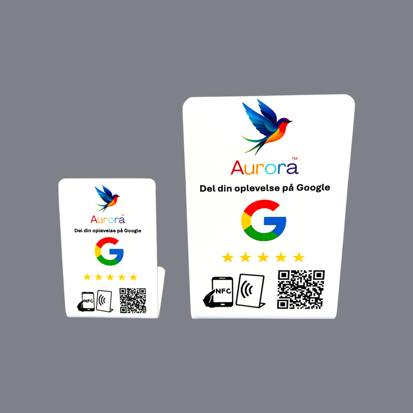 Google bordstandere med dit logo samt NFC og QR kode til flere anmeldelser på Google