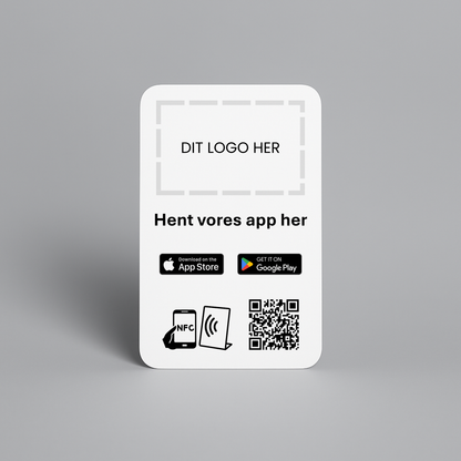 Kort til Download App med NFC og QR kode – fås med eget logo for et professionelt og personligt udtryk.