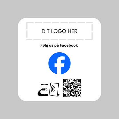 Selvklæbende pad til Facebook med NFC og QR kode – fås med eget logo for et professionelt og personligt udtryk.