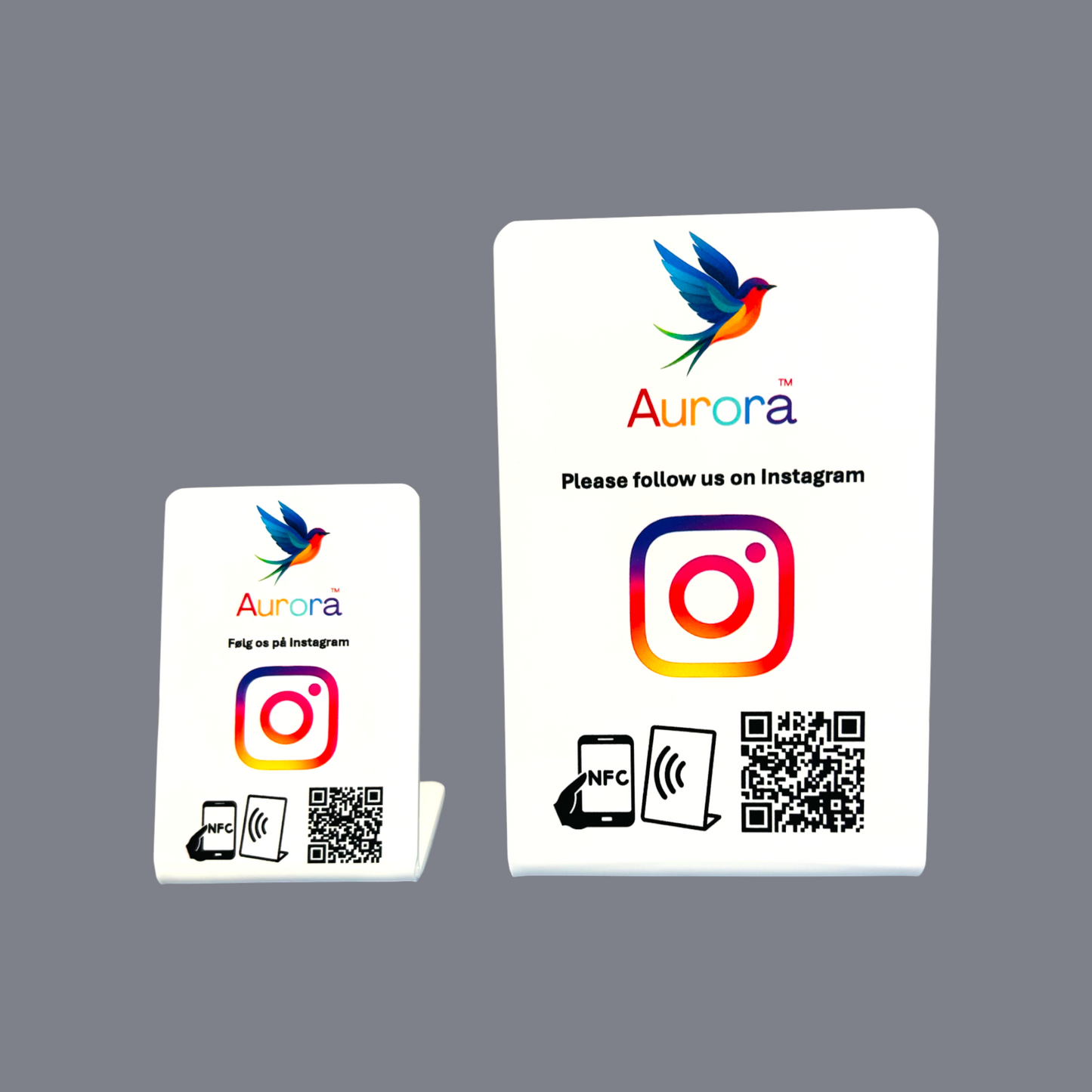 NFC og QR kode bordstander med eget logo til at få Instagram følgere  