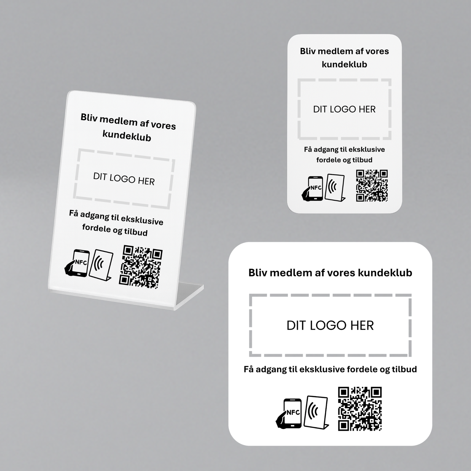 Pakke til Kundeklub med NFC og QR kode – fås med eget logo for et professionelt og personligt udtryk.