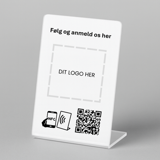 Bordstander til MultiLink med NFC og QR kode – fås med eget logo for et professionelt og personligt udtryk.