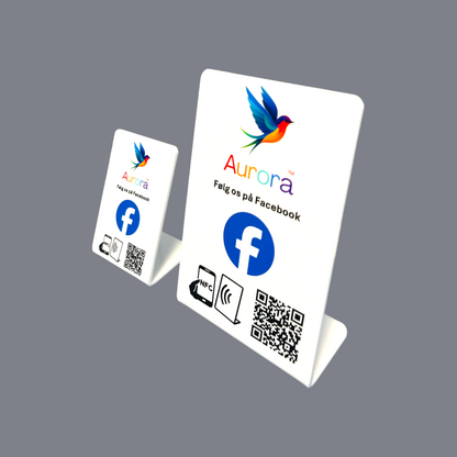 NFC og QR kode bordstandere til Facebook følgere med eget logo