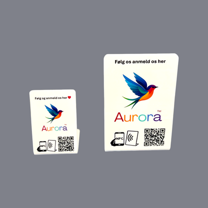 MultiLink bordstander med eget logo NFC og QR kode der samler alle forretningens link på en side