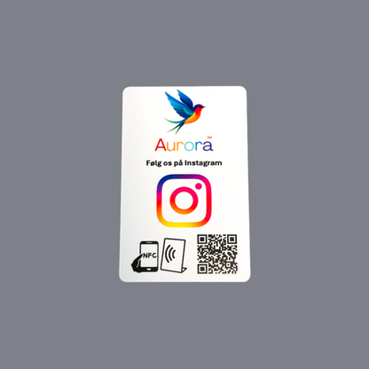 NFC kort med eget logo og QR kode til flere følgere på Instagram til forretninger