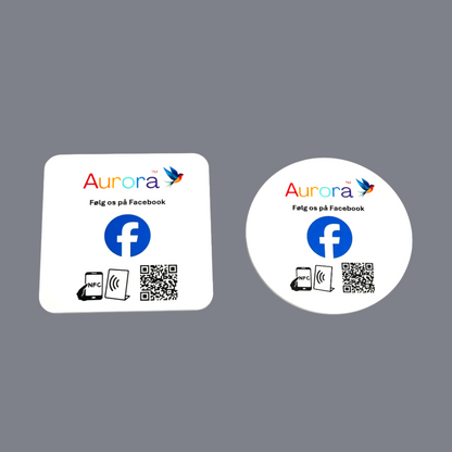 Selvklæbende pads med NFC og QR kode og dit logo til flere facebook følgere til din forretning