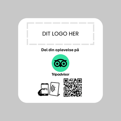 Selvklæbende Pad til Tripadvisor med NFC og QR kode – fås med eget logo for et professionelt og personligt udtryk.
