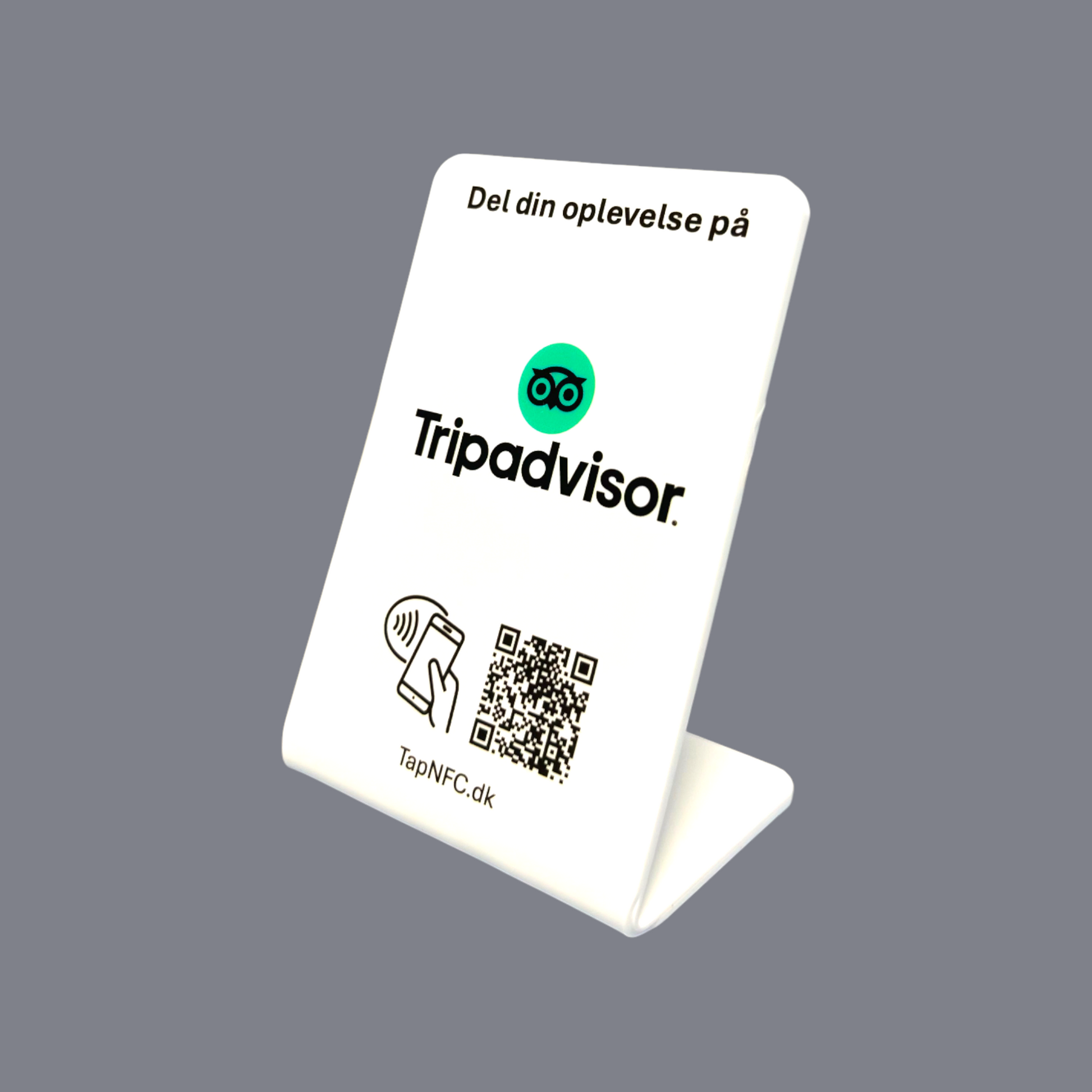 NFC bordstander til Tripadvisor med QR kode