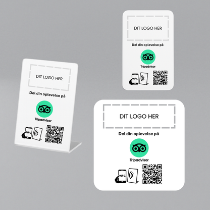 Pakke til Tripadvisor med NFC og QR kode – fås med eget logo for et professionelt og personligt udtryk.