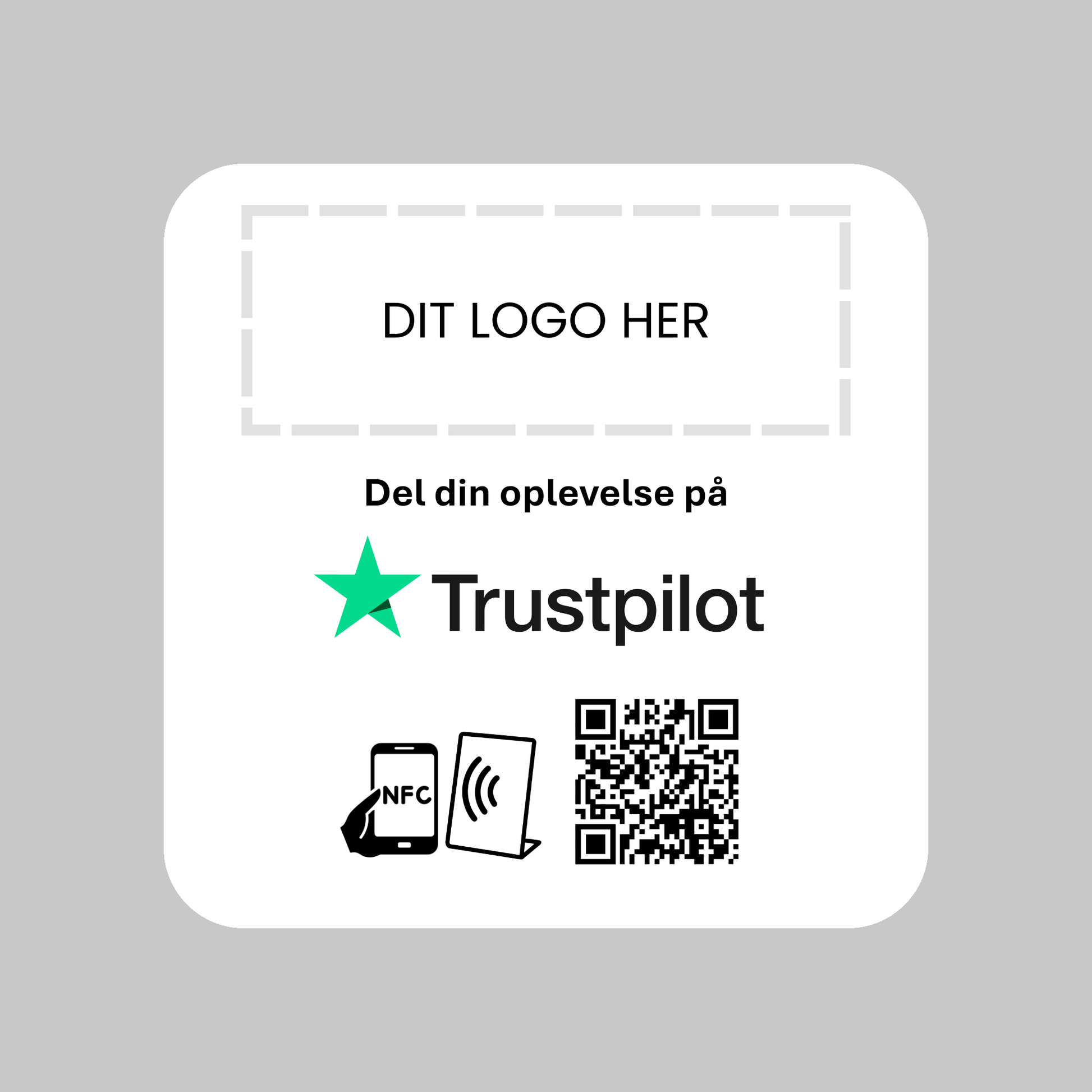 Selvklæbende Pad til Trustpilot med NFC og QR kode – fås med eget logo for et professionelt og personligt udtryk.